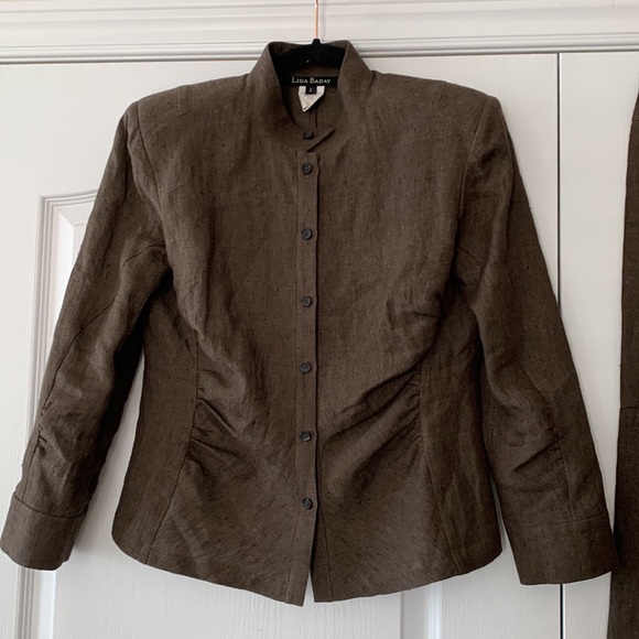 EUC Lida Baday chocolate brown wide leg 100% linen suit. - Picture 2 of 15